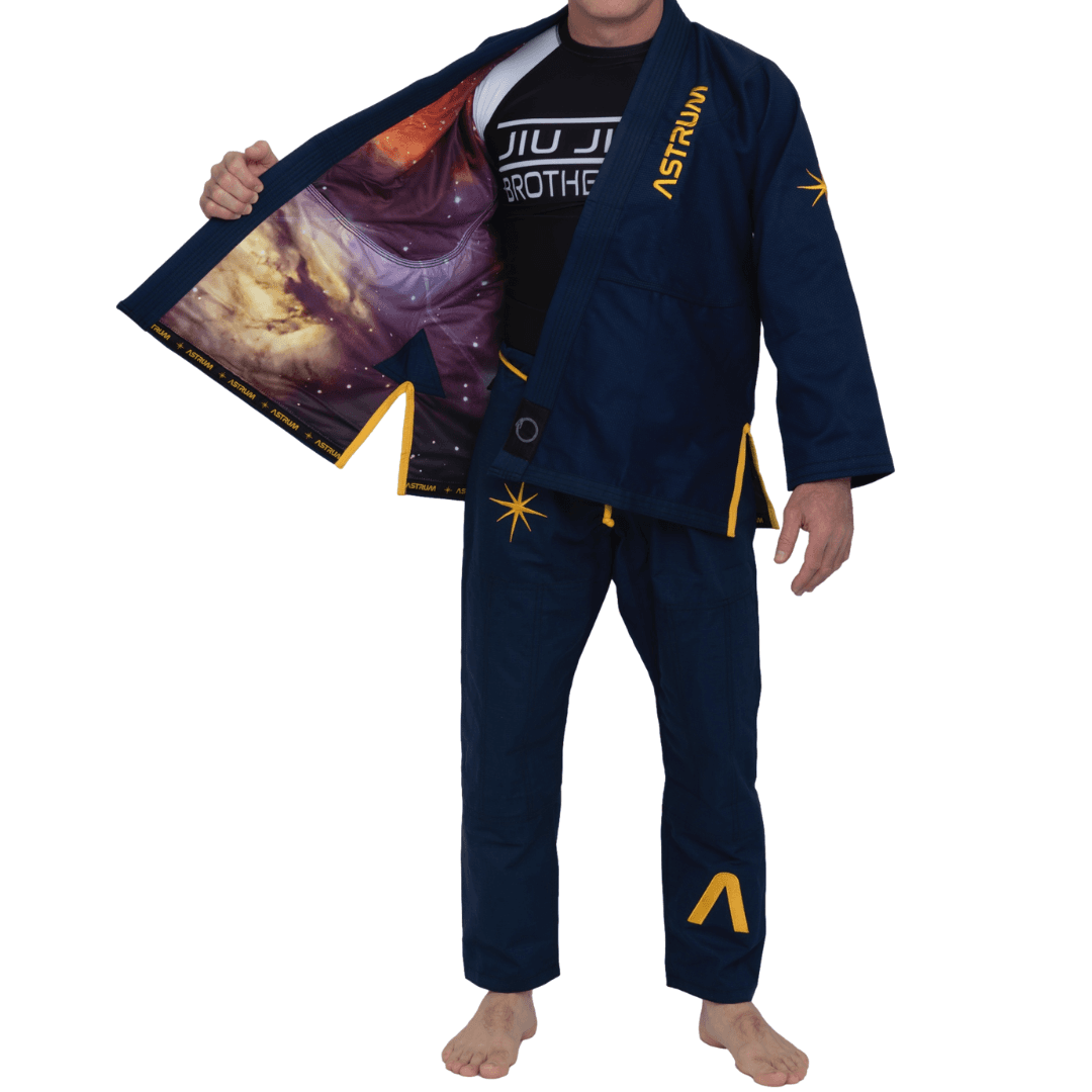 The Astrum Gi in navy with yellow embroidery
